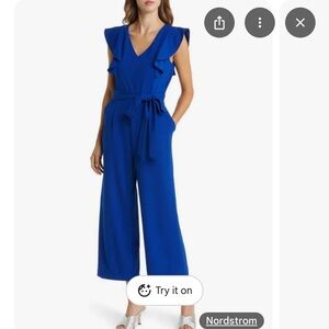 Tahari Blue Cap Sleeve Midi Dress